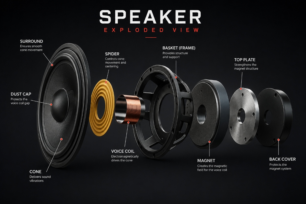 Premium Exploded Speaker Parts View Layout